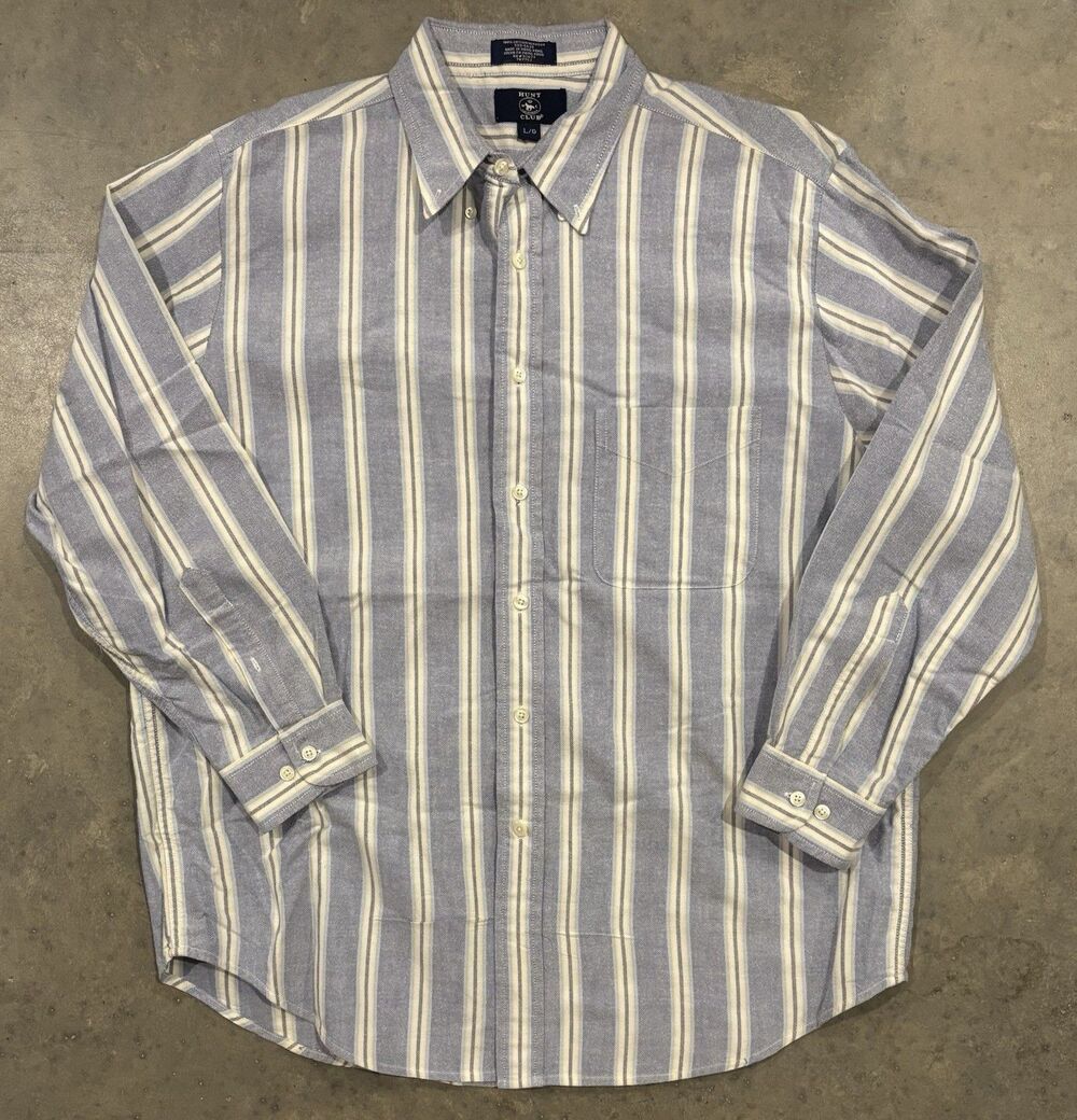 Vintage Hunt Club Shirt Men's Large Button Down Long Sleeve Cotton Striped 90s